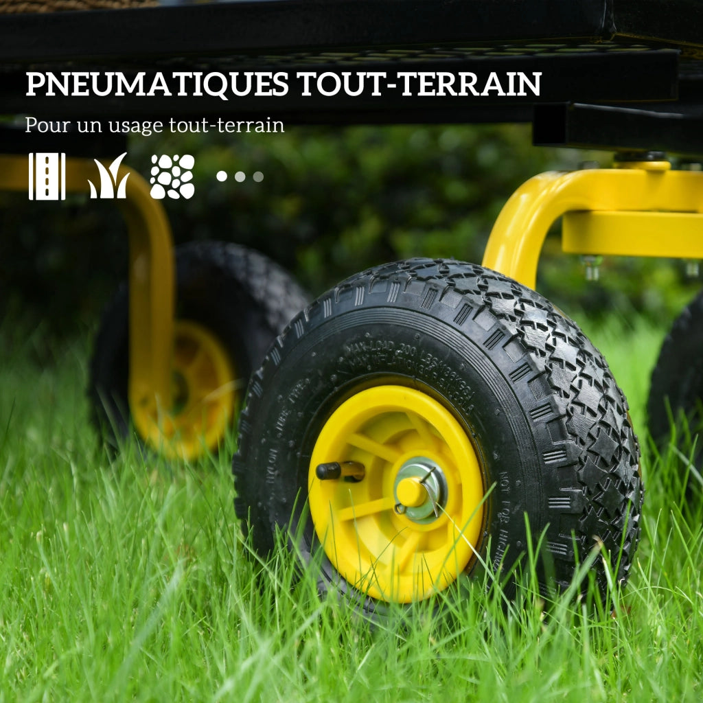 Carrello da giardino 4 ruote ¨C Xylo ¨C metallo giallo 94x48,5x100 cm carico max 150 kg