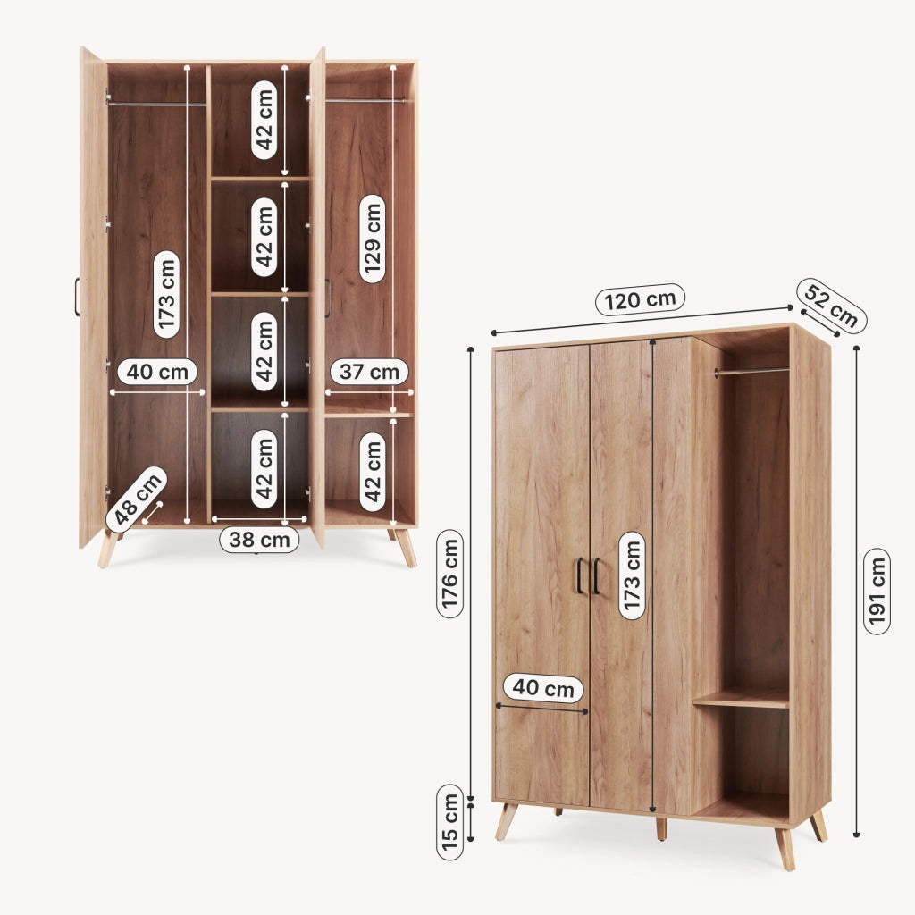 Armadio Guardaroba Norg con 2 Ante e 5 Scomparti 191x120x52 cm - Effetto Rovere [en.casa]