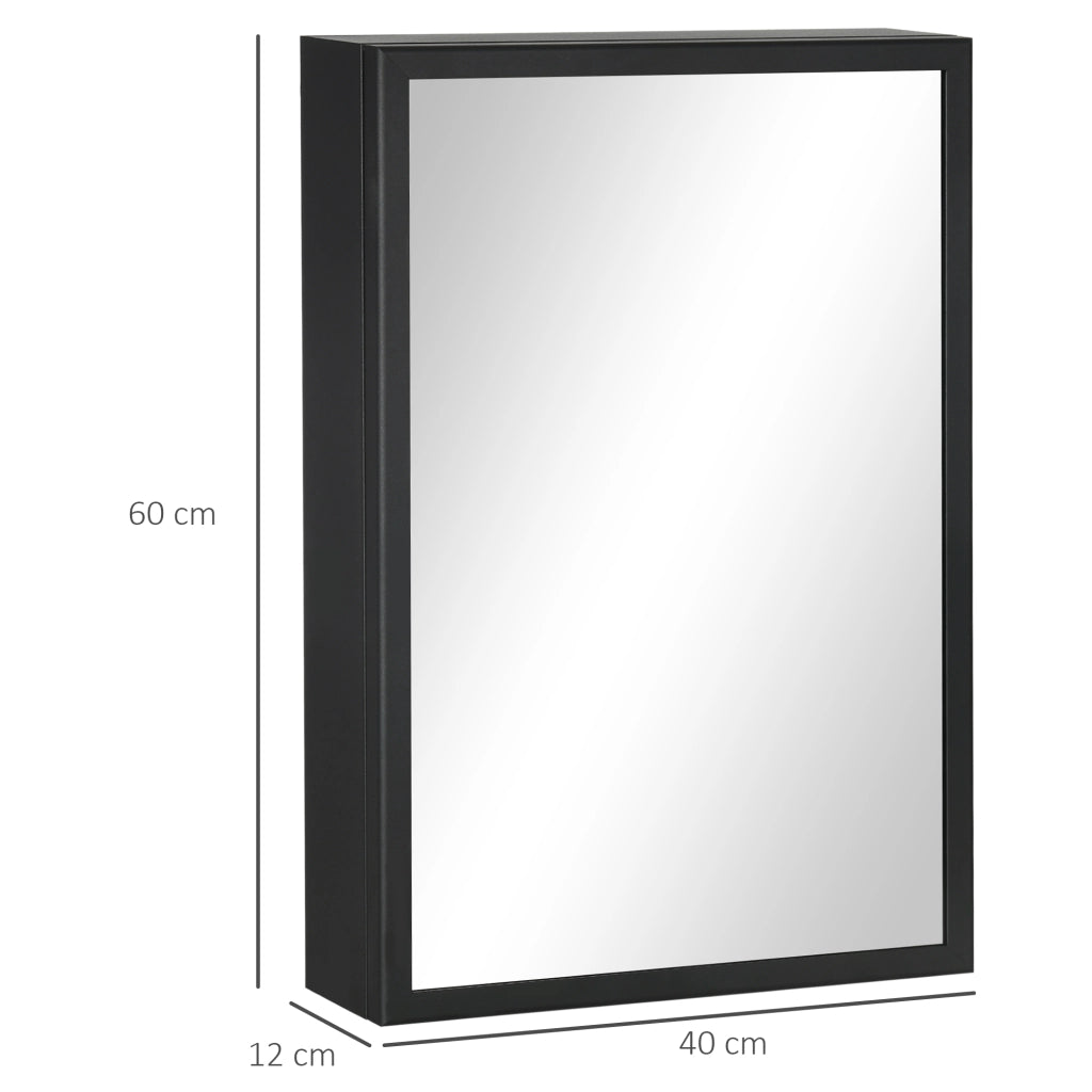 Specchio armadio bagno a parete con 3 ripiani, 40 x 12 x 60 cm, nero