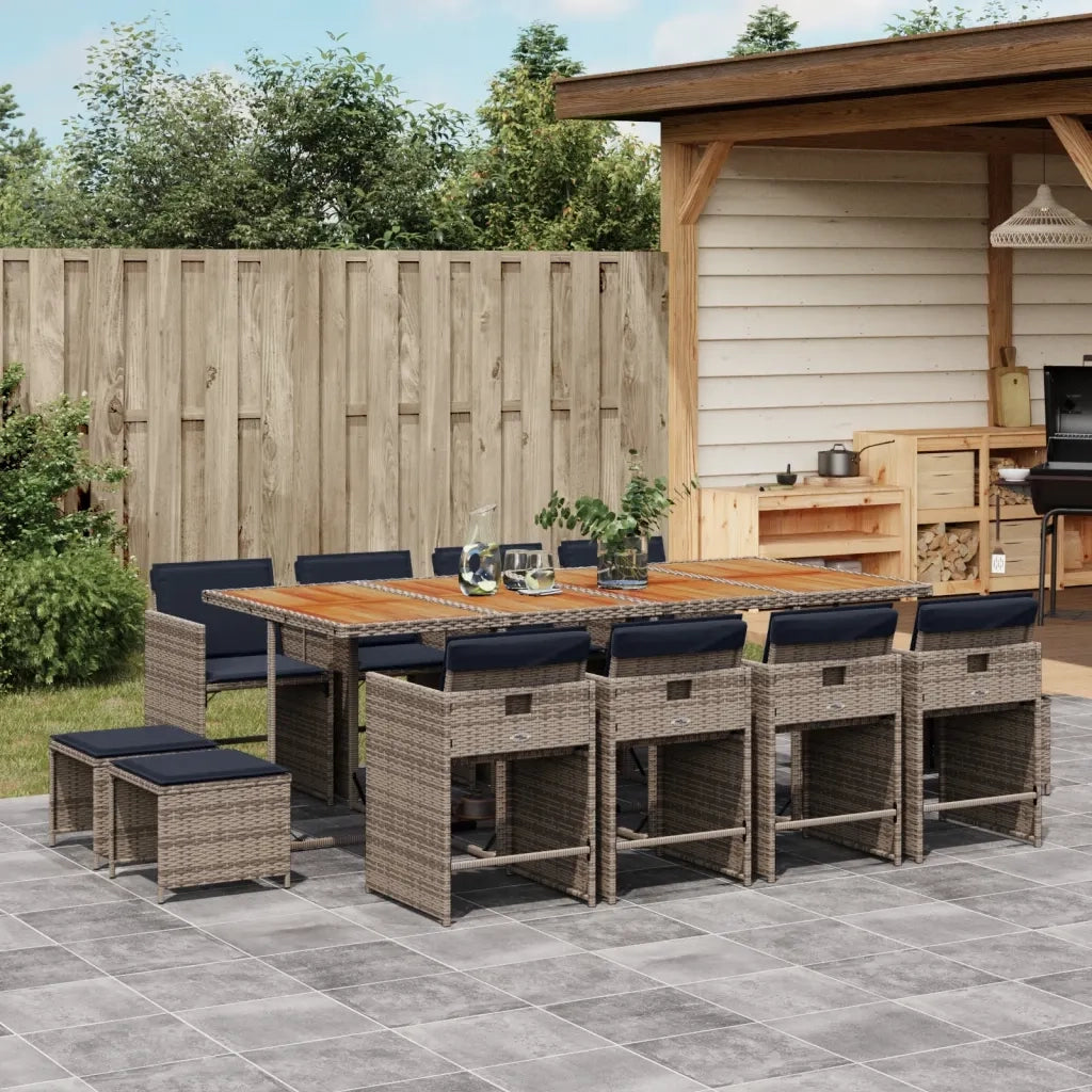 Set da pranzo da giardino da 13 pz con Cuscini in Polyrattan Grigio 3277936