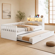 Letto 90x200 cm con letto estraibile e LED in legno bianco