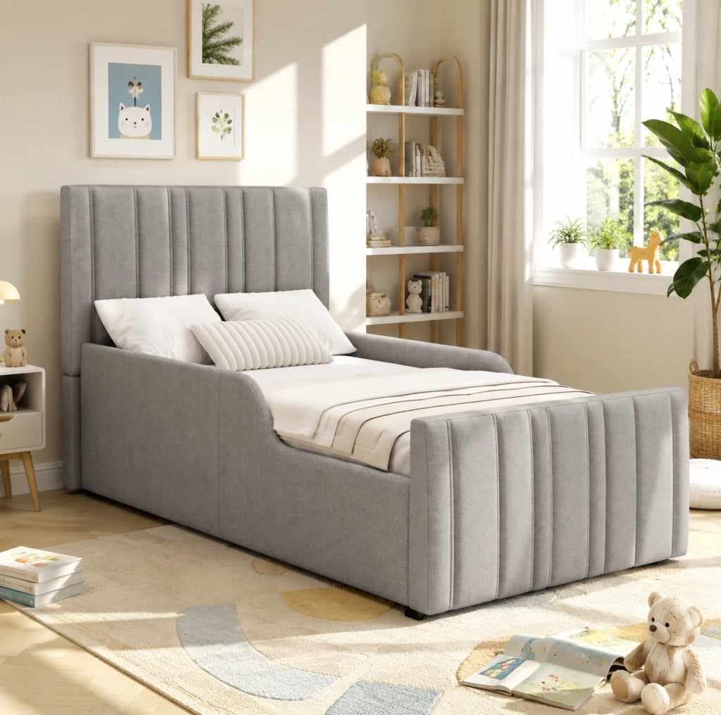 Letto singolo imbottito 90x200 cm con contenitore idraulico