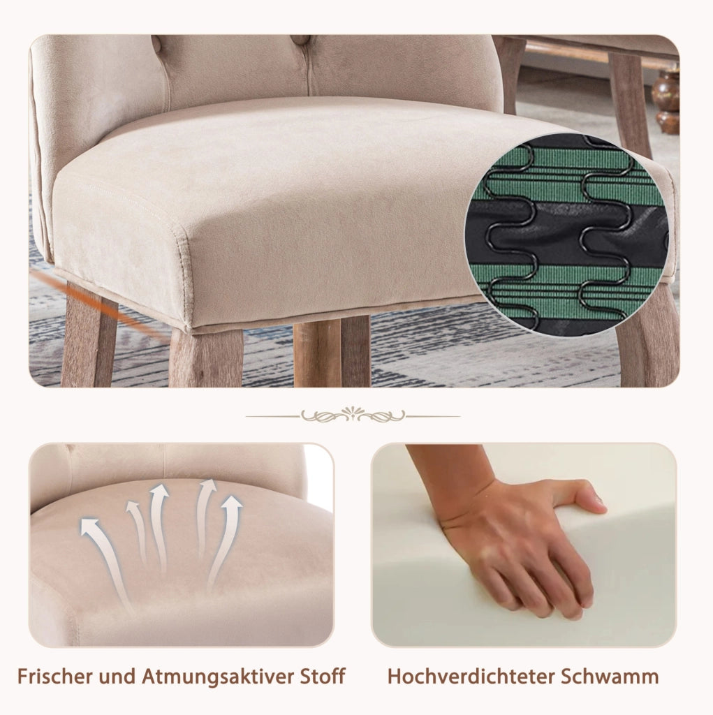 Sedia imbottita beige in velluto con schienale alto