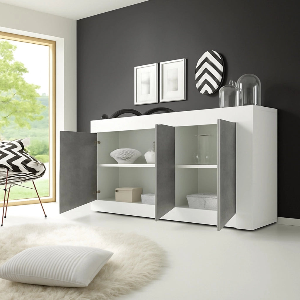 Madia Introbio, Credenza 2 Ripiani, 160x42x85.8h cm Bianco Lucido