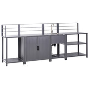 Set di 4 pezzi per cucina all'aperto Grigio Alluminio Armadio di stoccaggio Isola Lavello Stazione di cucina all'aperto