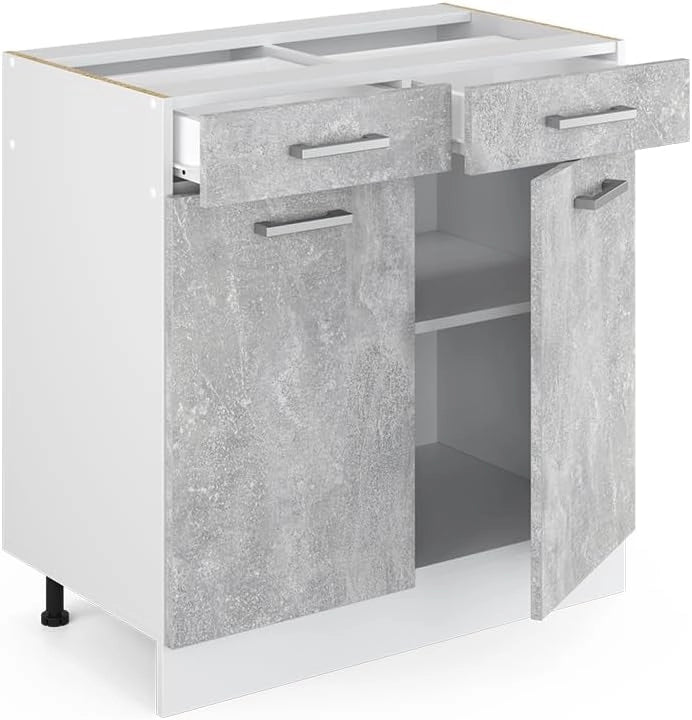Mobiletto base per cucina R-Line, Calcestruzzo, 80 cm, PL Marmo, per la libera combinazione all'interno di sistemi cucina modulari