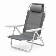 Spiaggina Reclinabile Da Mare Con Poggiatesta Imbottito Sedia Pieghevole Trasformabile In Lettino Per Campeggio Spiaggia Relax Outdoor 48.5 x 60 x 80 Cm Grigio
