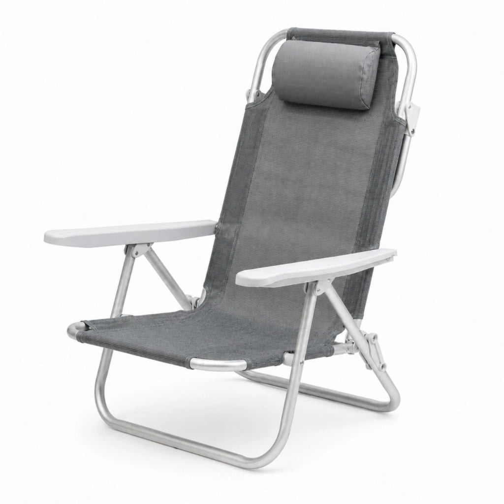 Spiaggina Reclinabile Da Mare Con Poggiatesta Imbottito Sedia Pieghevole Trasformabile In Lettino Per Campeggio Spiaggia Relax Outdoor 48.5 x 60 x 80 Cm Grigio