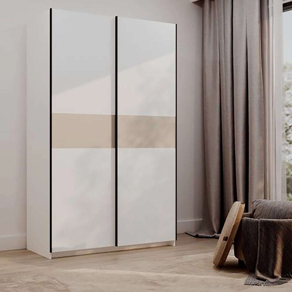 Armadio Camera da Letto Maba, Guardaroba 2 Ante 2 Ripiani, 120x204h cm Bianco