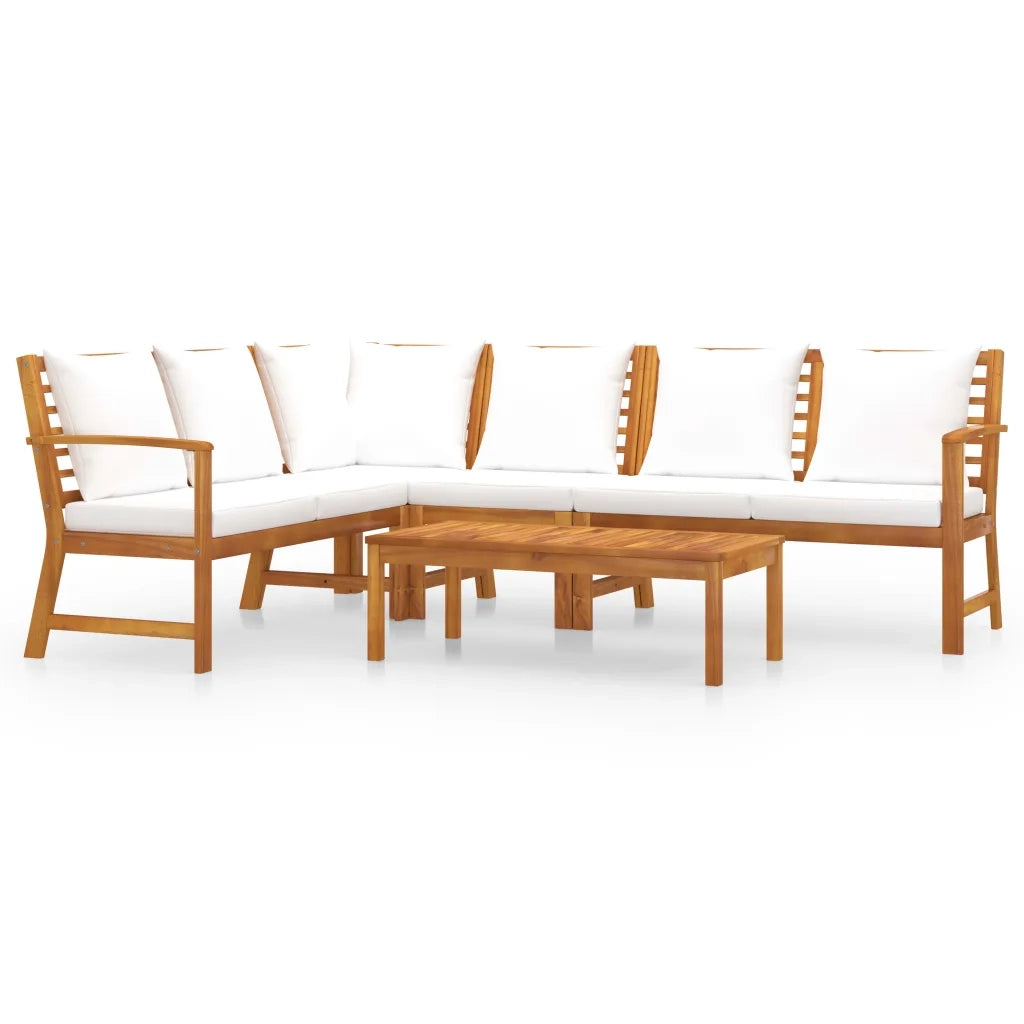 Set Divani da Giardino 5 pz con Cuscini Crema in Legno Acacia 3057773