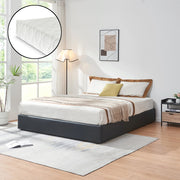 Letto Matrimoniale Contenitore Nola 160x200 cm con Materasso Apertura a Ribalta Rivestito in Similpelle - Nero [en.casa]