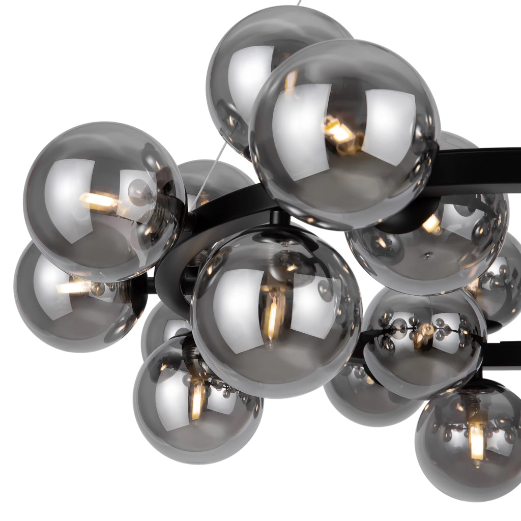 Maytoni Lampadario contemporaneo Dallas 25 luci G9 nero metallo vetro soffiato fumè