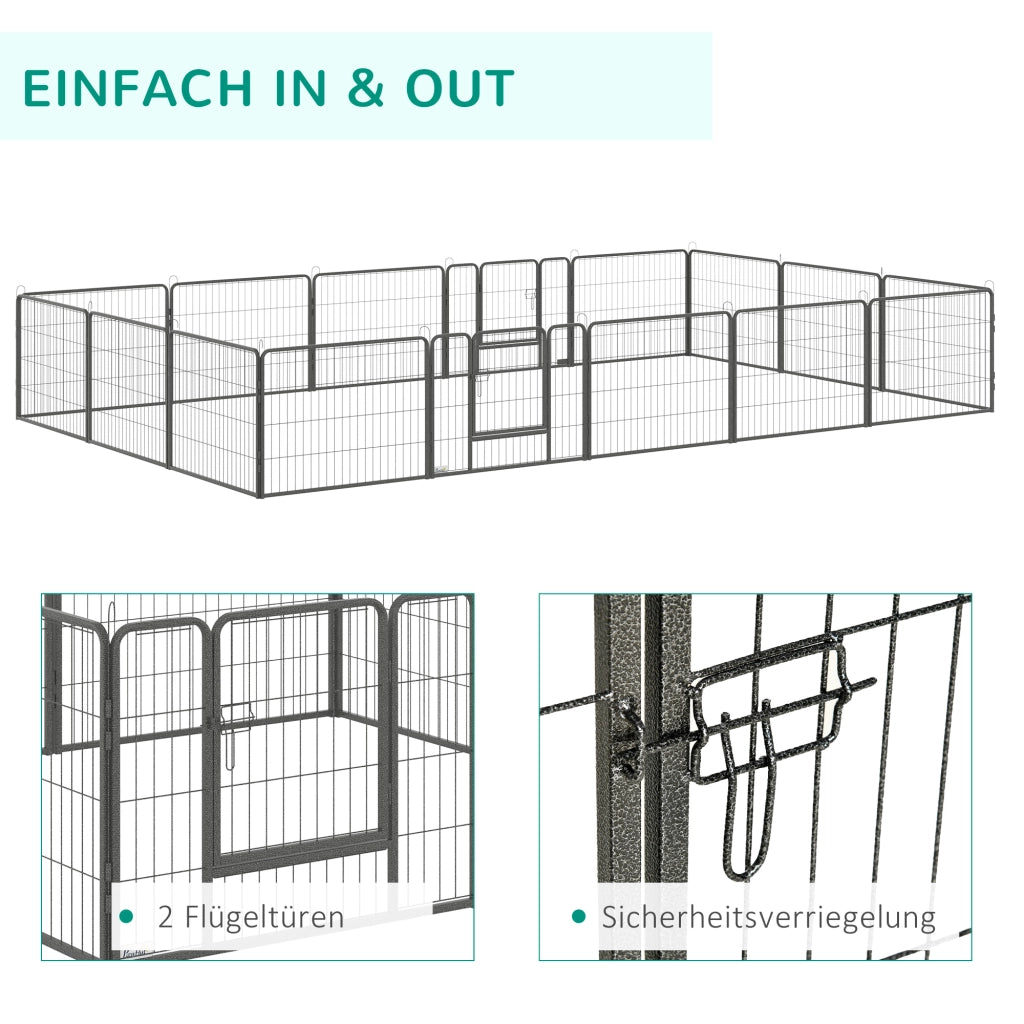 Box per cuccioli, altezza 60 cm, 16 segmenti, box per animali domestici, cancelletto per cuccioli, box personalizzabile, con 2 porte, acciaio