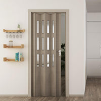 Porta a Soffietto da Interno 88,5x214 cm in PVC con Vetro Florance Rovere Tortora