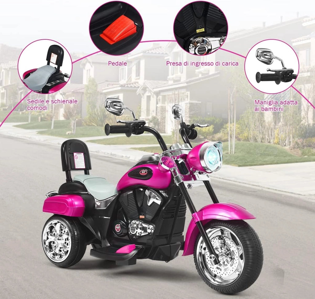 6V Moto Elettriche per Bambini, Moto Cavalcabile Marcia Avanti e Indietro, Portanza di Peso 30kg (Rosa)