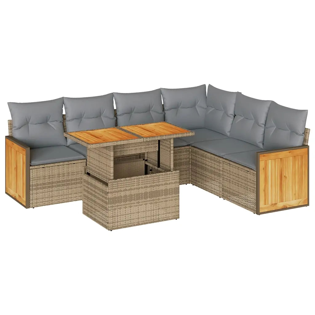 Set Divani da Giardino 7 pz con Cuscini Beige Polyrattan Acacia 3327720