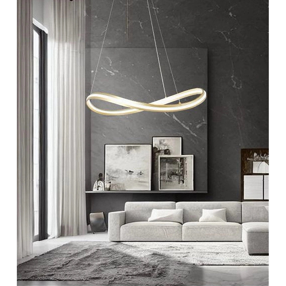 Trade Shop - Lampadario Led Moderno A Fiocco 100w Lampada A Sospensione Luce 4000k 70cm Oro 33412 -