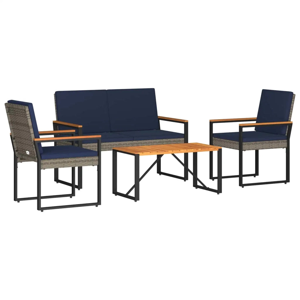 Set Mobili da Esterno 4 pz Grigio e Blu Navy polyrattan 42025328