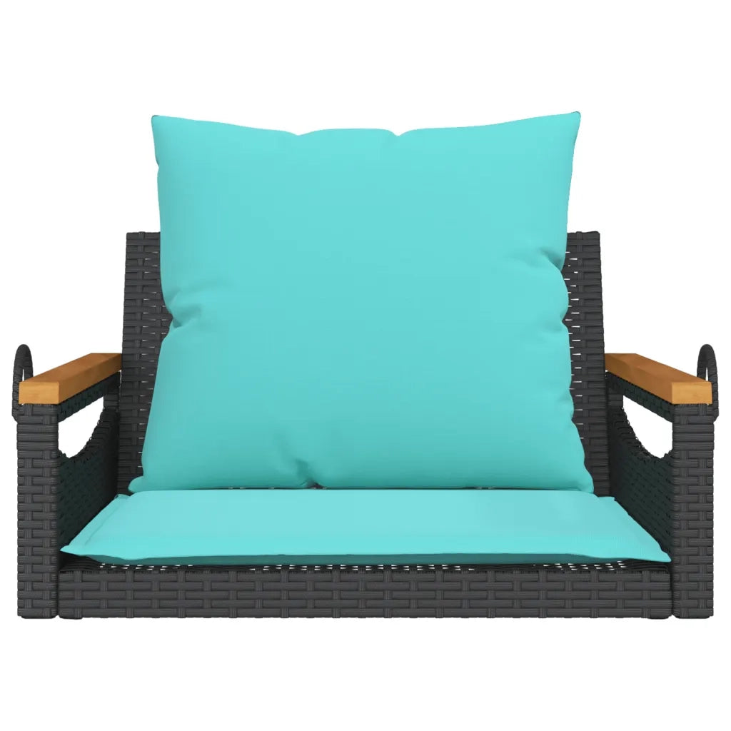 Panchina a Dondolo con Cuscini Nera 63x62x40 cm in Polyrattan 368169
