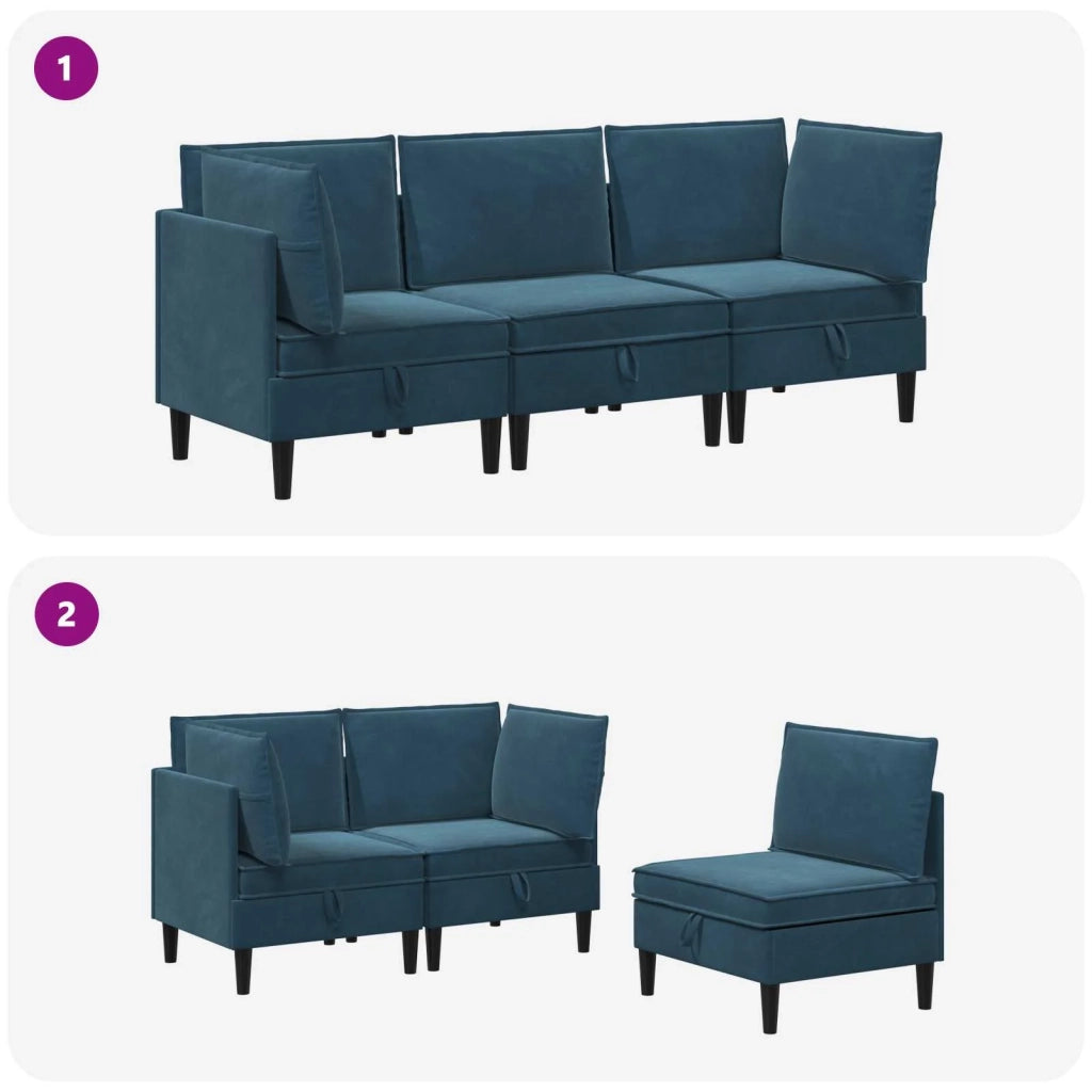 Set di mobili per il soggiorno con cuscino 3 pcs Blu Velluto