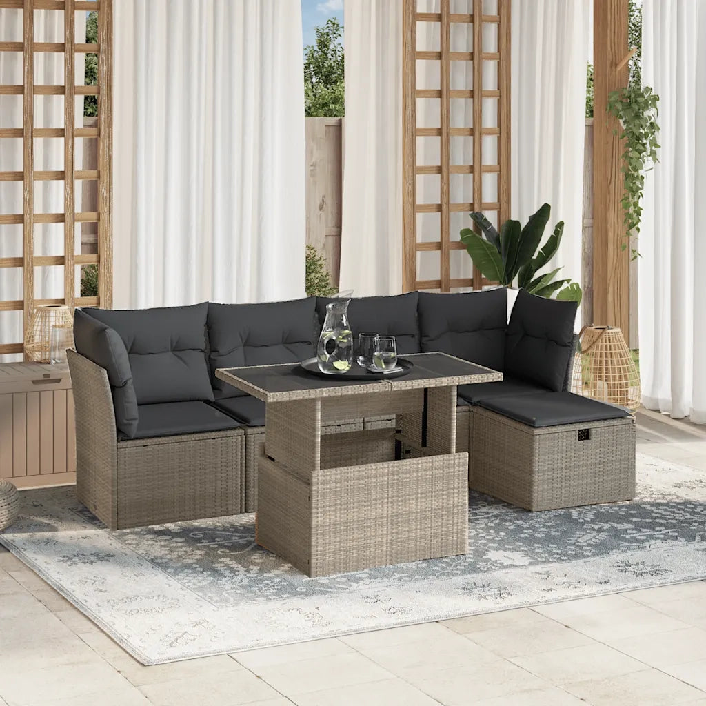 Set Divano da Giardino 6pz con Cuscini Grigio Chiaro Polyrattan 3274642