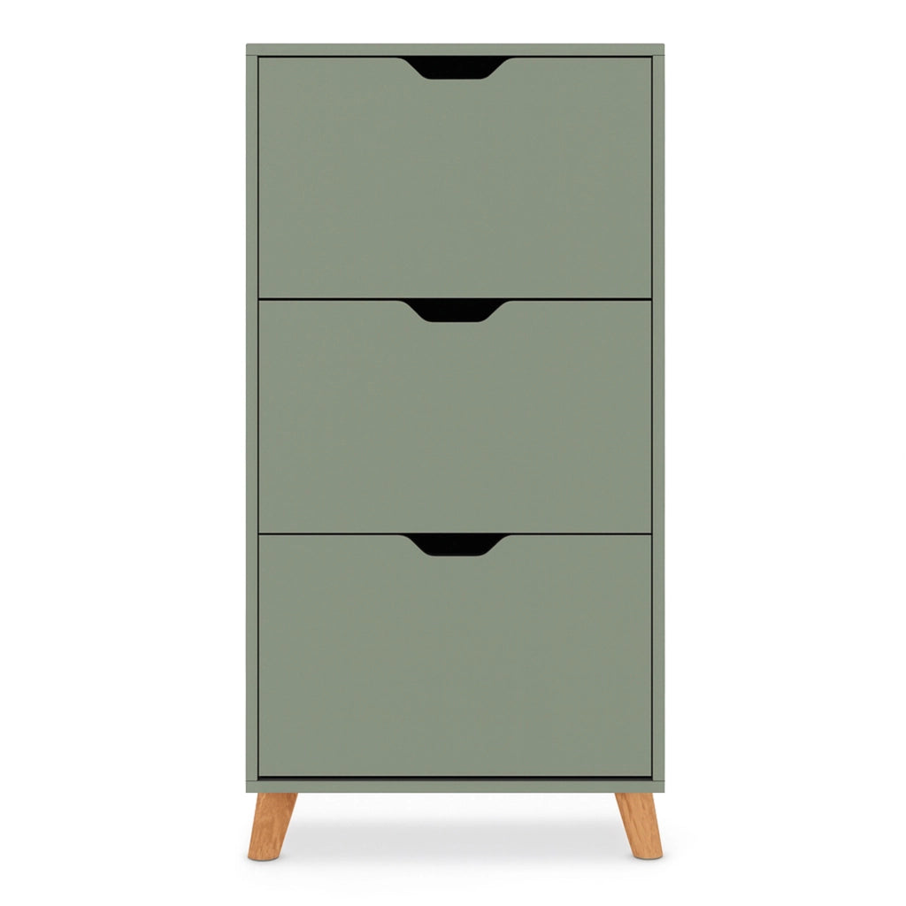 Plana - Scarpiera Salvaspazio 3 Ante 55x116x25 cm 18 Paia in Legno Salvia