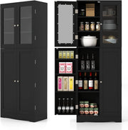Armadietto portaoggetti da 161,3 cm, autoportante, alto, per cucina, bagno, soggiorno, ufficio, credenza in legno con ante e ripiani in vetro, 31,8 x 61 x 161,3 cm (nero)