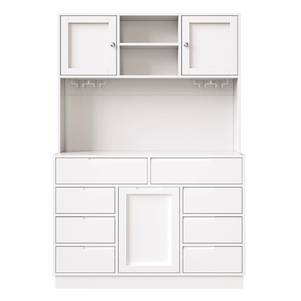 Credenza alta da cucina 120x40x183,5 cm bianca in MDF e metallo con LED