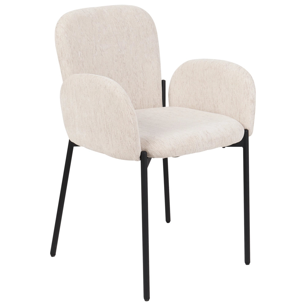 Set di 2 sedie da pranzo Beige Tessuto imbottito Poliestere intrecciato Gambe nere Stile retrò Mobili da soggiorno