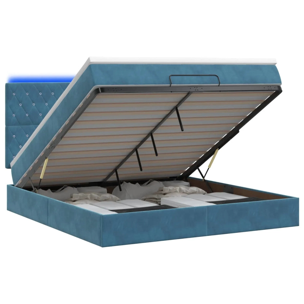 Letto Ottomano con Materasso e LED Blu scuro 160 x 200 cm 3458245