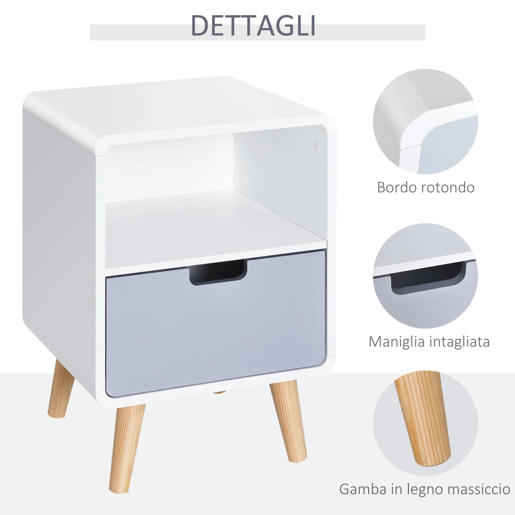 Comodino con Cassetto in Legno di Pino ¨C Zephmum ¨C MDF Bianco 40x38x58 cm
