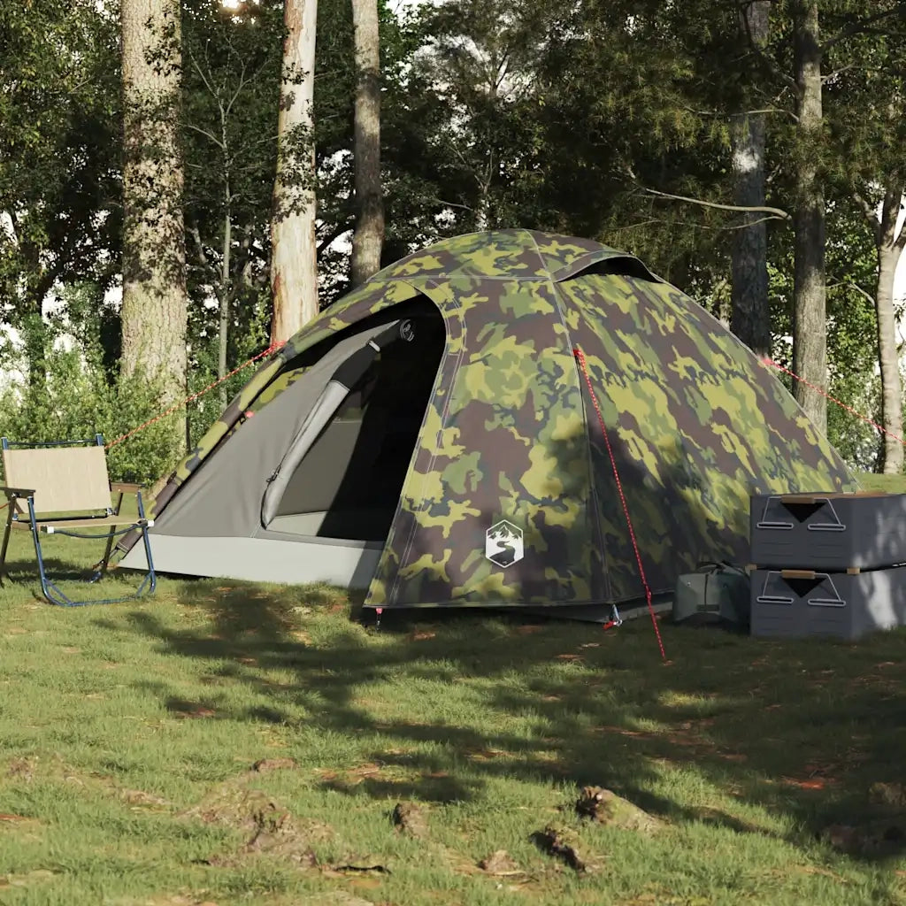 Tenda da Campeggio a Cupola 3 Persone-Tenda per Escursionismo Mimetica Impermeabile