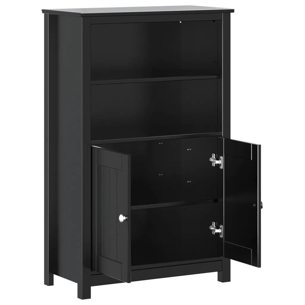 Mobiletto da bagno moderno con 4 ripiani 69,5 x 34 x 110 cm in pino nero massello 02_0047340