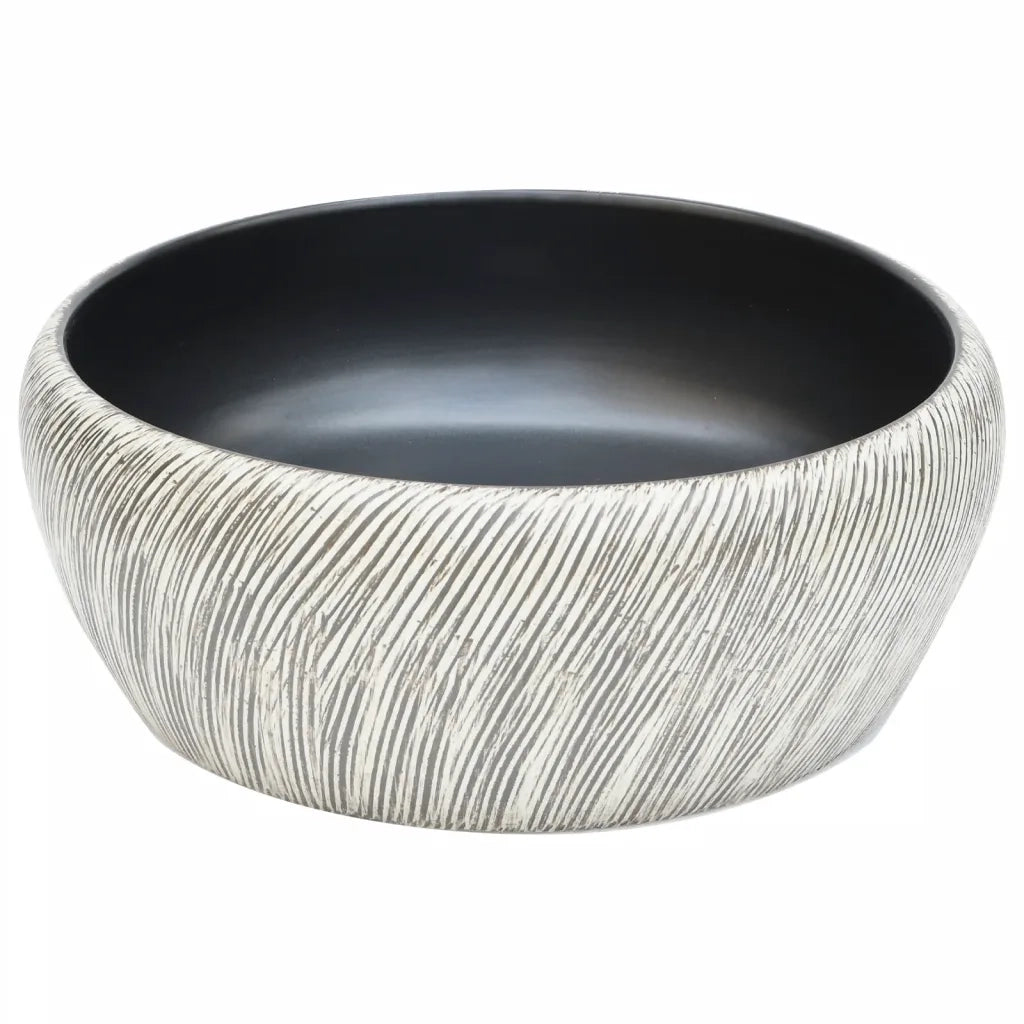 Lavabo da Appoggio Nero e Grigio Rotondo ¦µ41x14 cm Ceramica CFW5592261