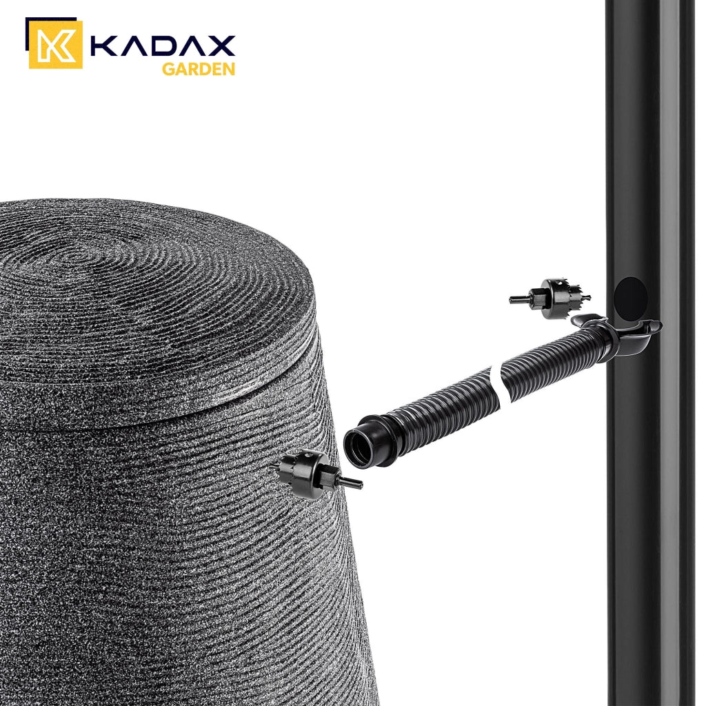 Serbatoio per acqua piovana KADAX 410L Contenitore per acqua a forma di barile + rubinetto con vaso 2 in 1 Grande
