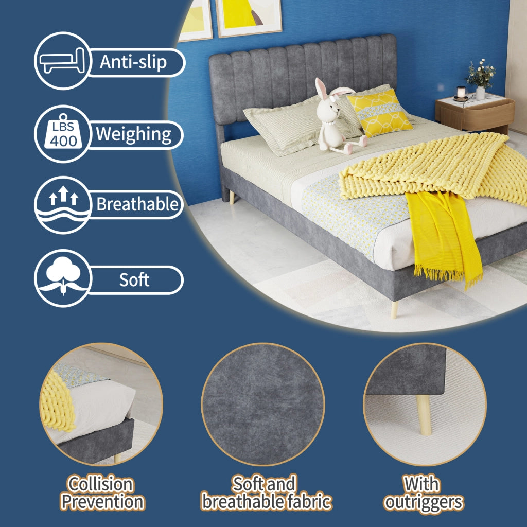 letto imbottito tessuto metallo grigio 140 x 200 cm