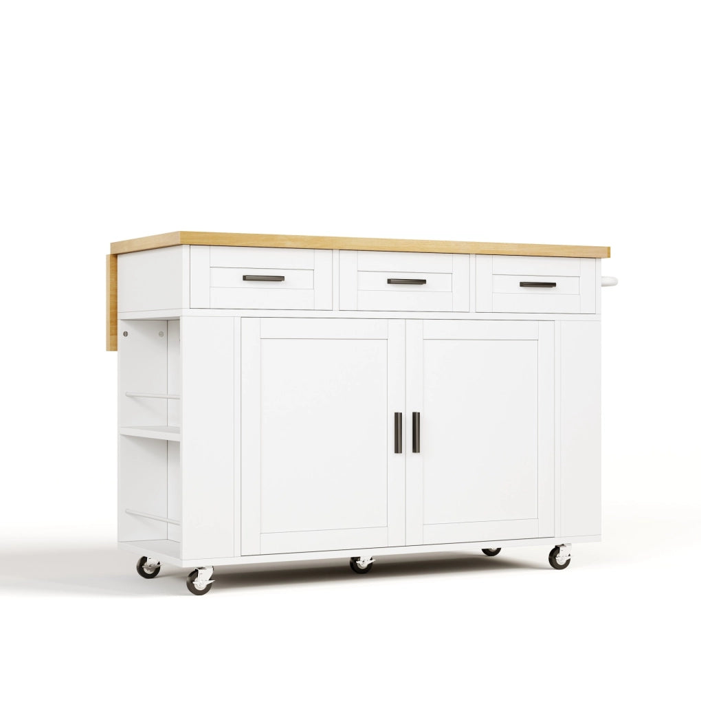 Isola da cucina con piano ribaltabile 120x45(70)x84 cm in MDF natural e bianco