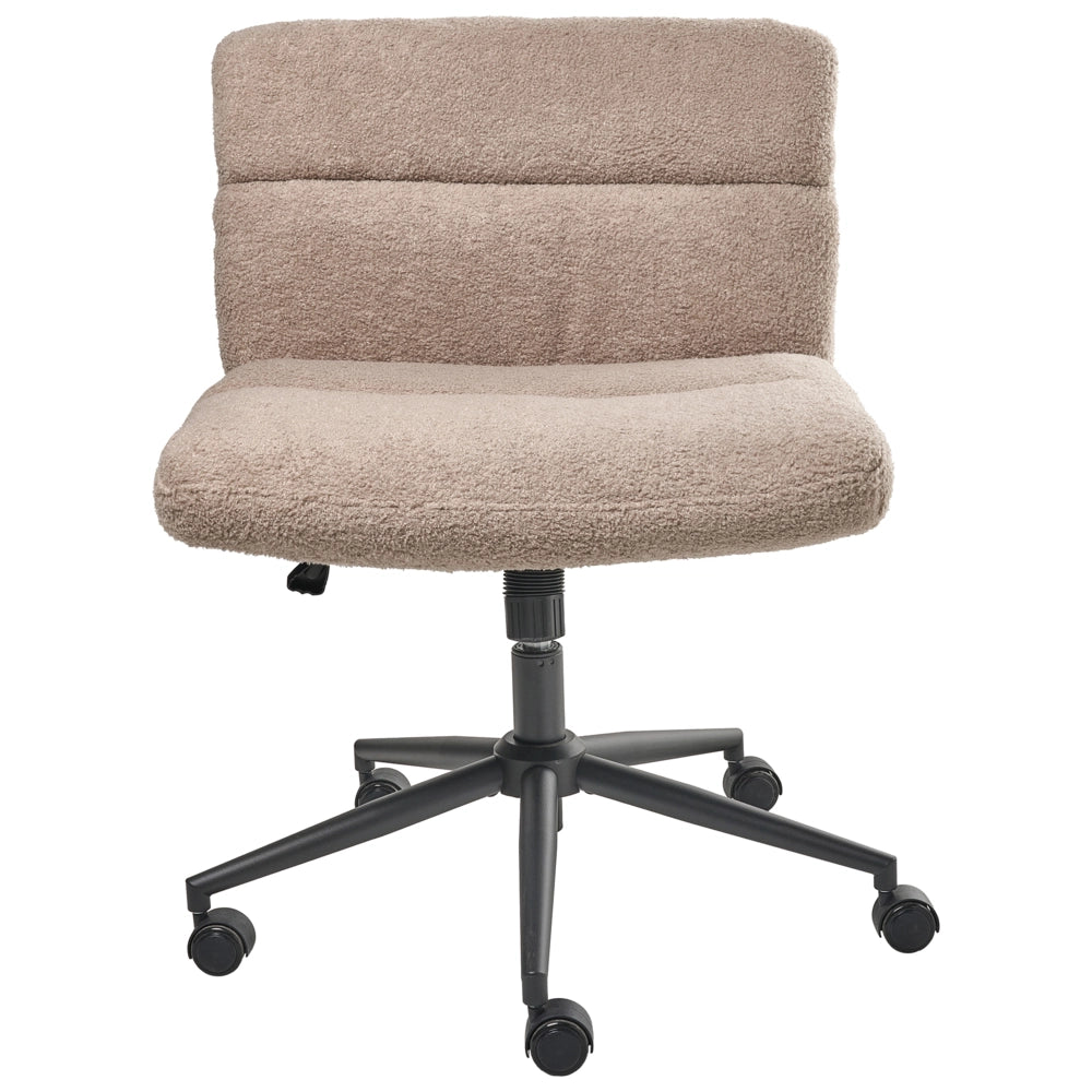 Sedia da scrivania per ufficio Beige Boucle Rivestimento ampio senza braccioli Seduta pneumatica Base girevole Inclinabile
