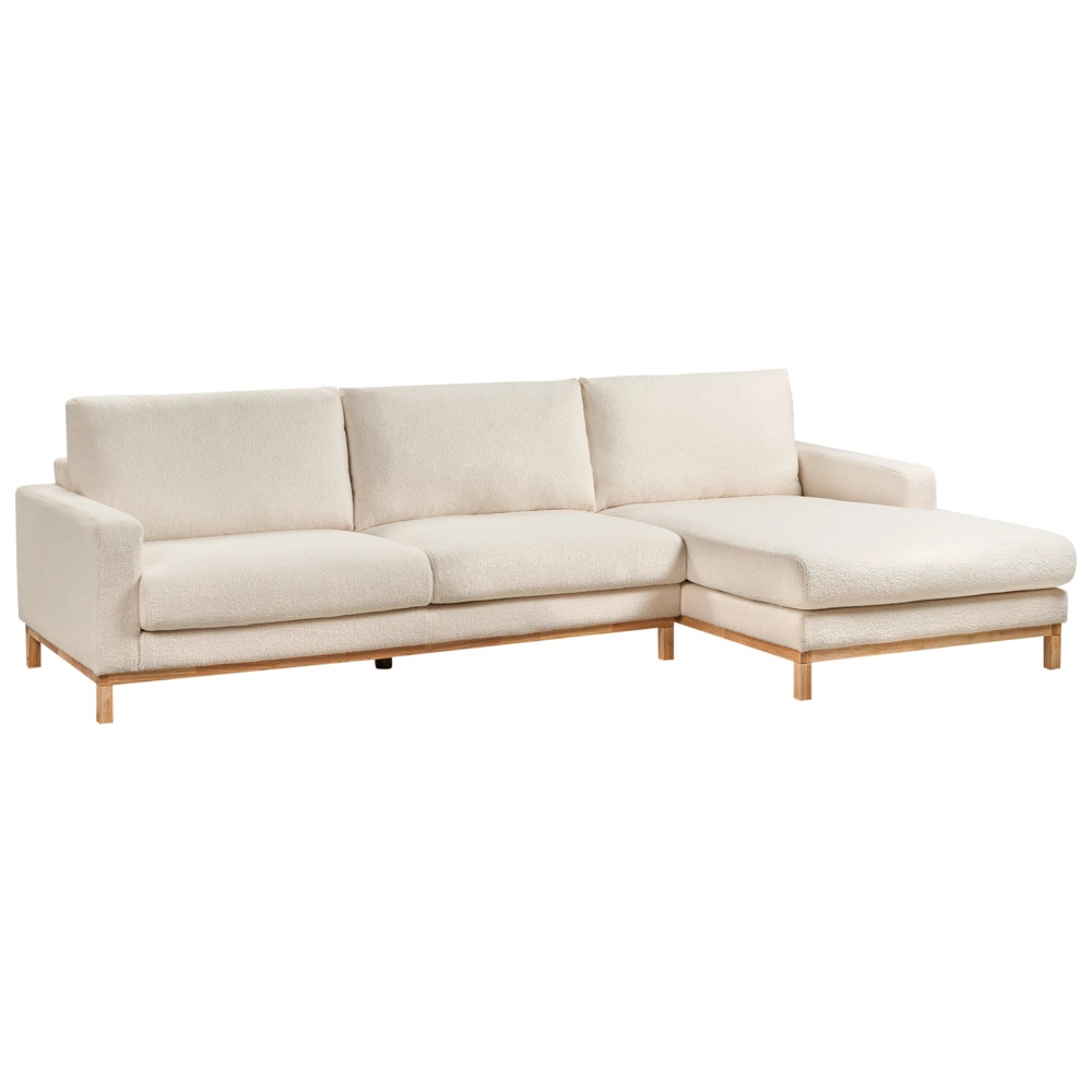 Divano angolare sinistro Rivestimento in bouclé bianco Gambe in legno Elegante