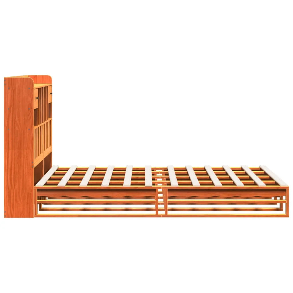 Letto Libreria senza Materasso Marrone Cera 160x200 cm in Pino