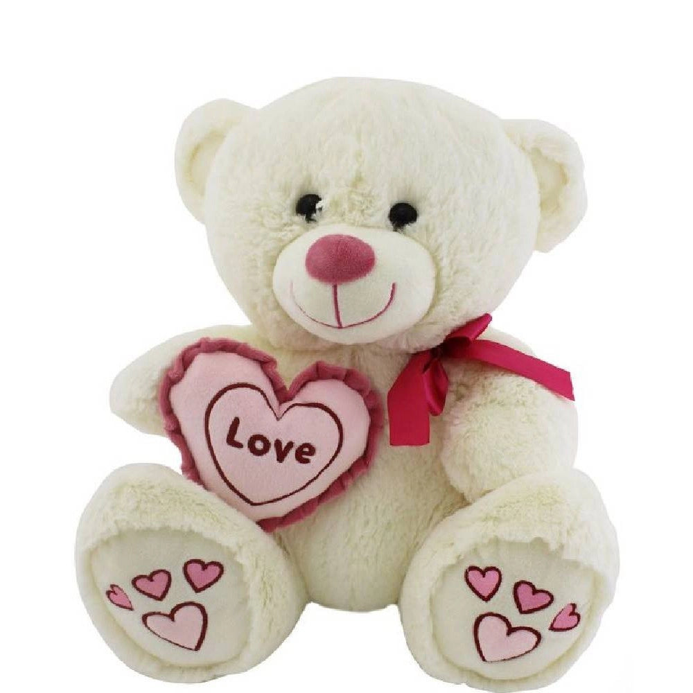 Trade Shop - Orso Con Cuore Love Fiocco 35cm Peluche Orsacchiotto San Valentino 2 Colori 67815 -