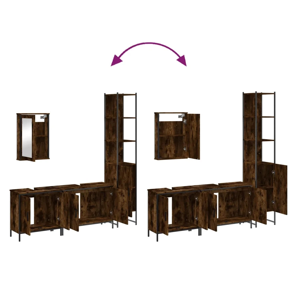 Set Mobili da Bagno | Armadio da bagno 4 pz Rovere Fumo in Legno Multistrato