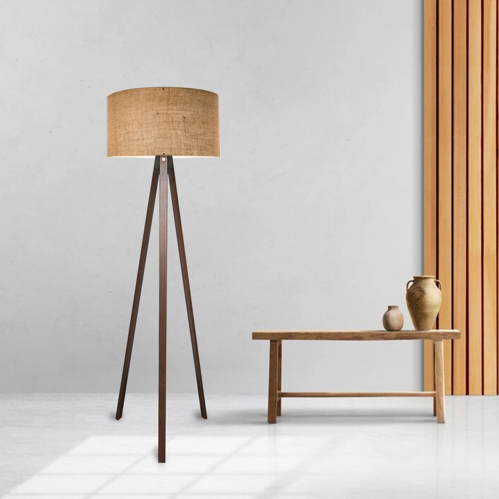 Lampada da Terra a Treppiede Newport Alta 140 cm Paralume Cilindrico - Marrone lux.pro