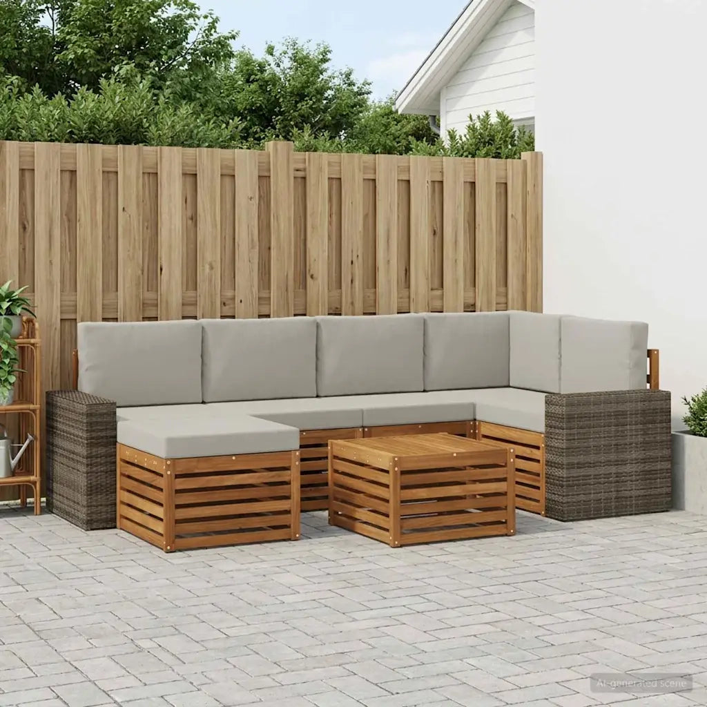 Set divano sezionale con cuscino 7 pcs Naturale e Grigio Chiaro