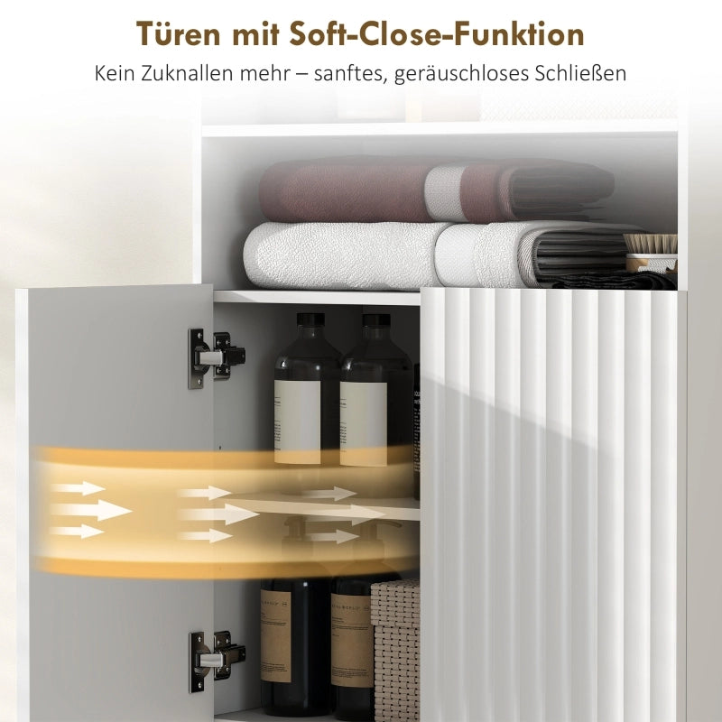 Mobile bagno con ante scanalate a chiusura ammortizzata, bianco e oro