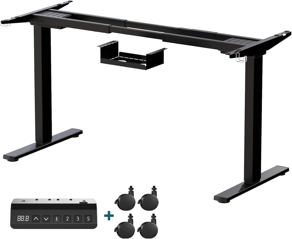 Scrivania Seduta E In Piedi, 2 Motori, Piano Scrivania Con 3 Tasti Di Memoria, Rotelle, Ganci E Scatola Per La Gestione Dei Cavi, Scrivania Regolabile In Altezza 73 – 120 cm, Gray