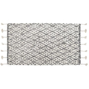 Tappeto cotone bianco sporco e nero 80 x 150 cm moderno orientale tribale nappe motivo geometrico