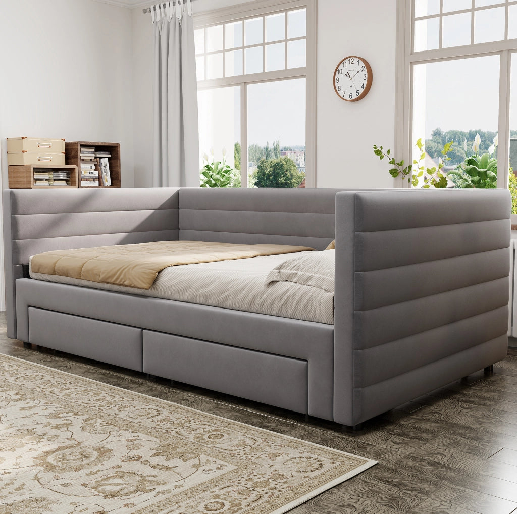 Divano letto imbottito 3 in 1 90 x 190 cm con cassetti