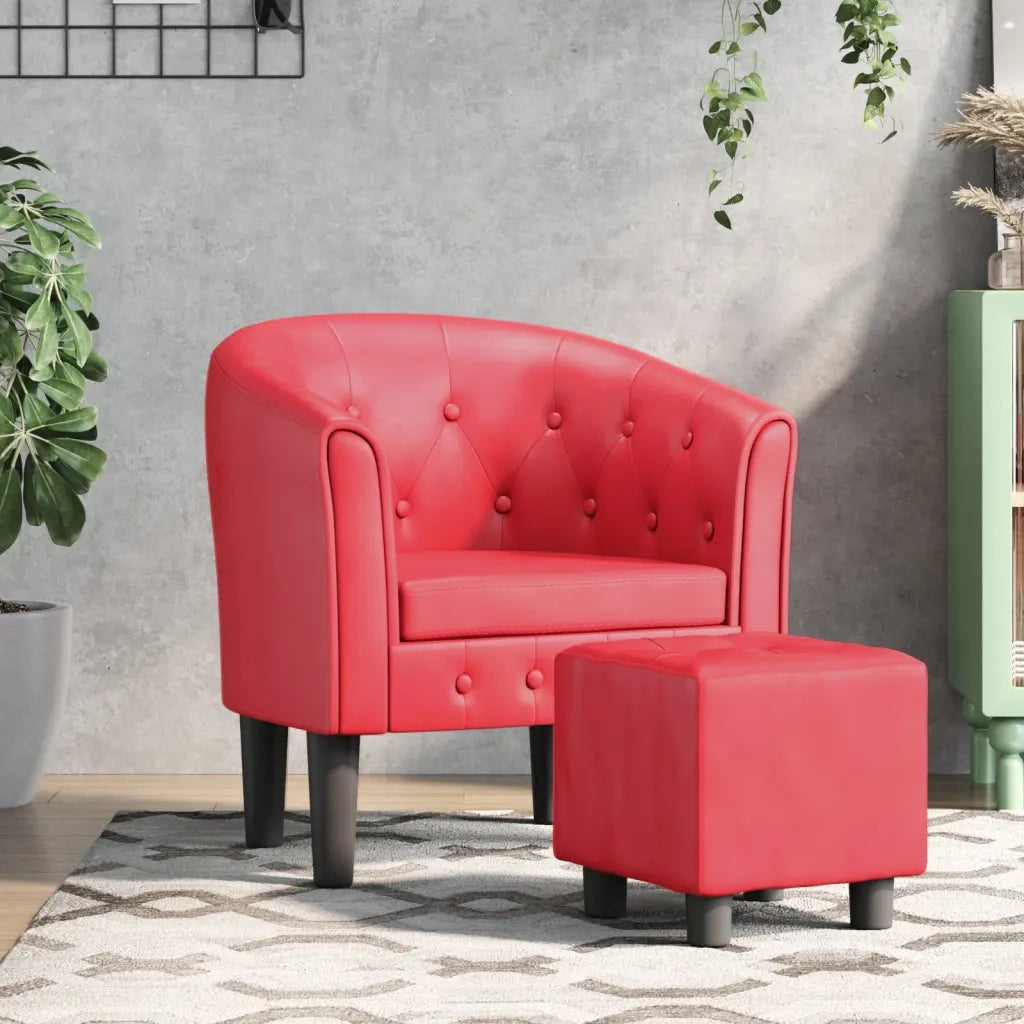 Poltrona a Pozzetto con Poggiapiedi Rossa in Similpelle 356468