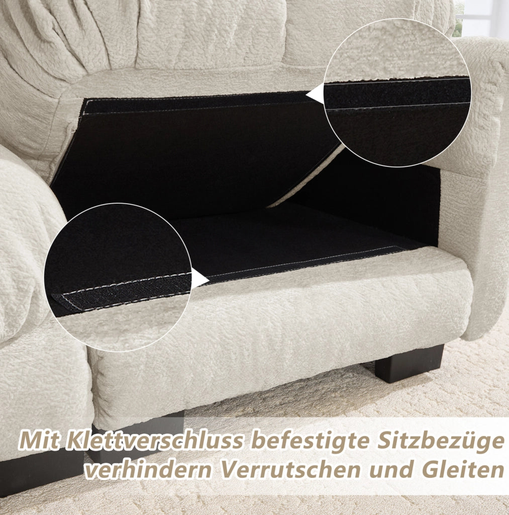 Divano angolare a L 4 posti con pouf mobile 330x149x90 cm in chenille; light khaki